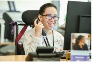 Samantha, enjoying as her job as receptionist 
