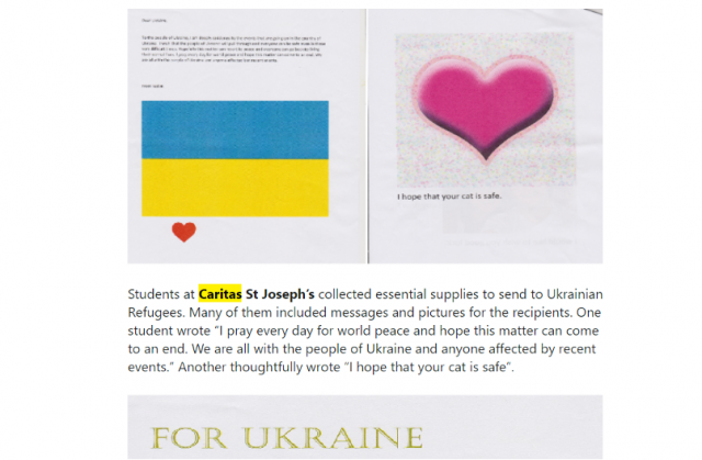 Screenshot of a letter to people from Ukraine written by a student