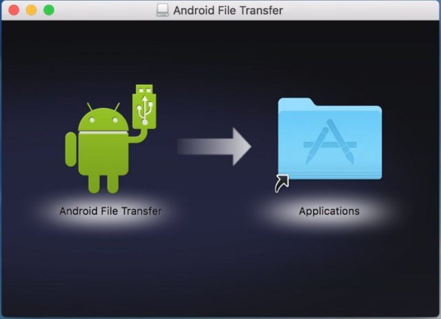 A screenshot of the Android File Transfer app being installed on a Mac