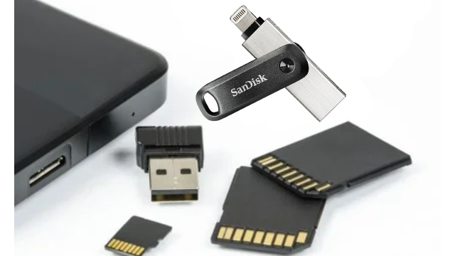 Image showing an external hard drive, SD card, flash drive and other external storage devices