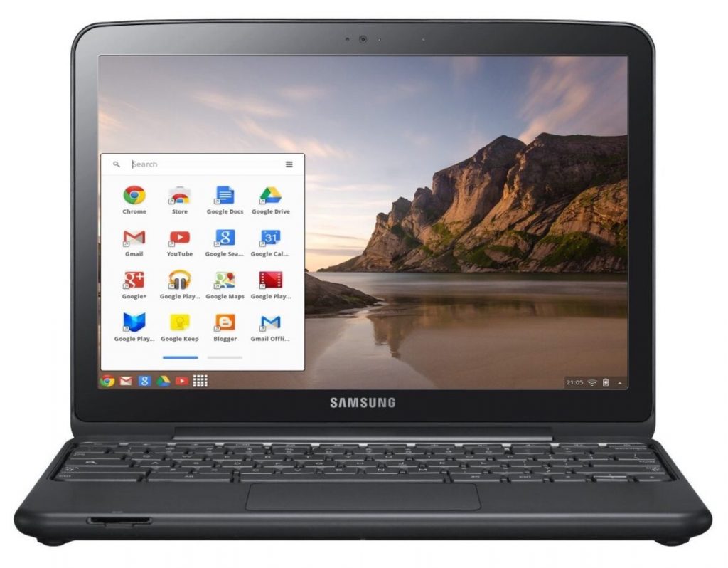 A Chromebook showing the menu with various apps 
