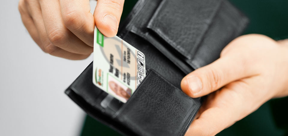 A person holding a wallet showing the Access Card