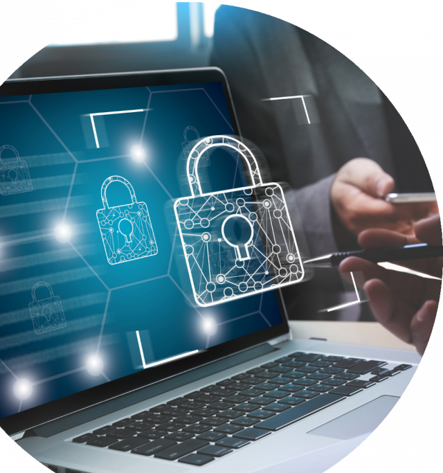 A laptop with a superimposed security lock on it