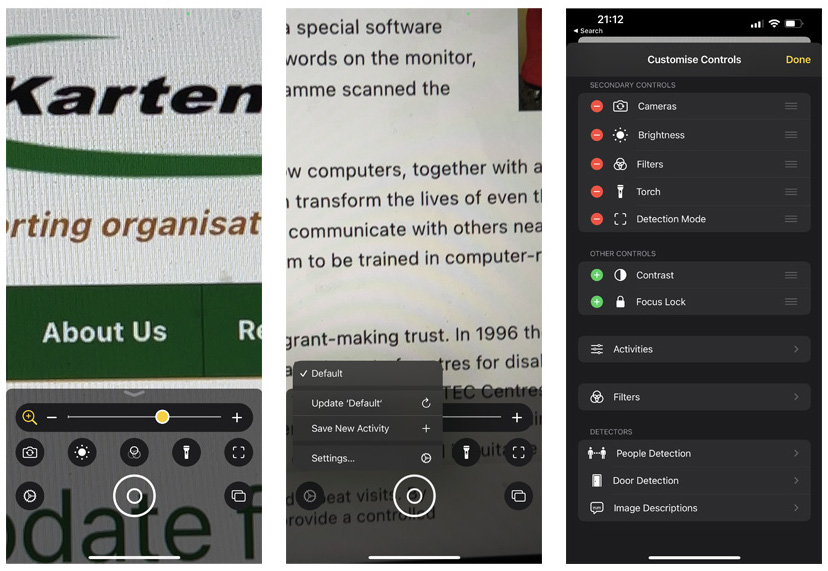 Screen shots of the Magnifier app being used