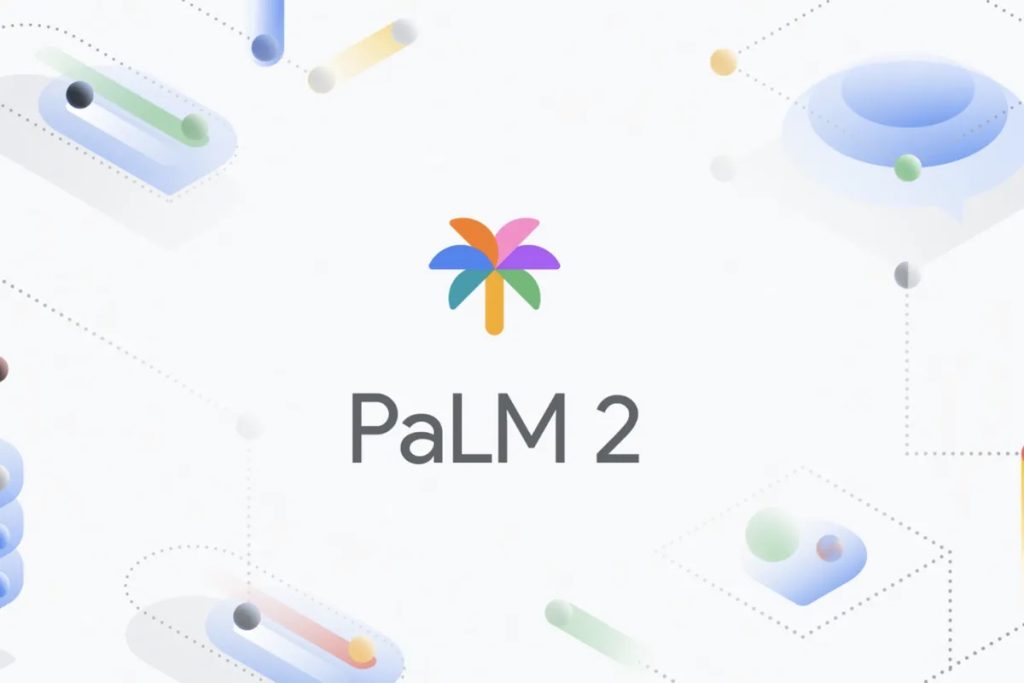 Colourful image showing a palm tree and representing the PaLM2 large language model (LLM) AI 