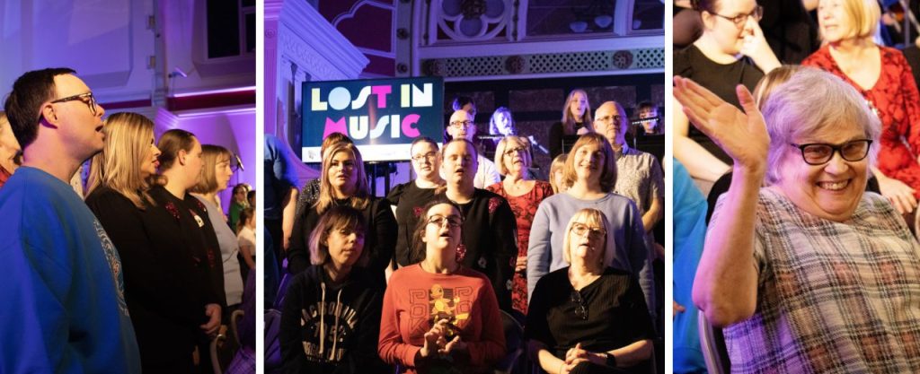 Photos of the choir performing at St Helens Town Hall