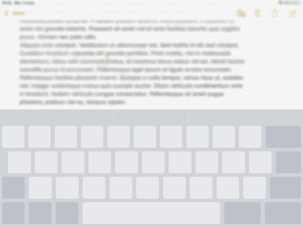 Image of an on-screen keyboard on an ipad showing the Virtual trackpad