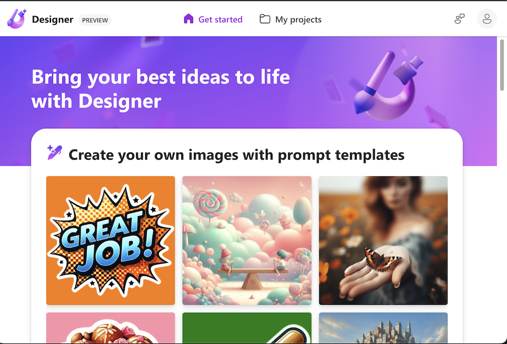 Screenshot of Microsoft's Image Creator homepage