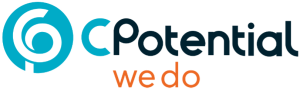 CPotential logo. A teal circular icon with a spiral motif sits to the left of the text 'CPotential' in dark navy, with the words 'we do' beneath in orange.